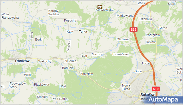 mapa Mazury gmina Raniżów, Mazury gmina Raniżów na mapie Targeo