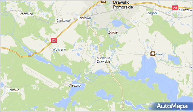 mapa Mielenko Drawskie, Mielenko Drawskie na mapie Targeo