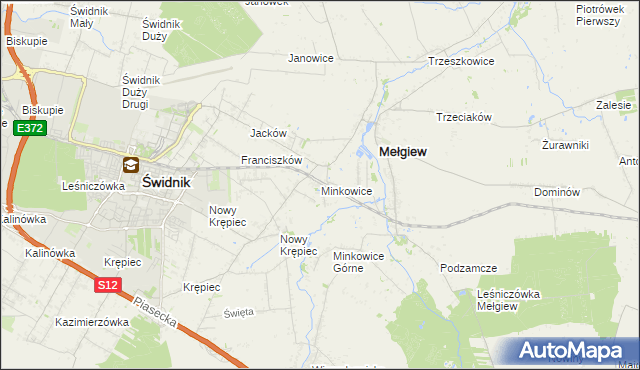 mapa Minkowice gmina Mełgiew, Minkowice gmina Mełgiew na mapie Targeo