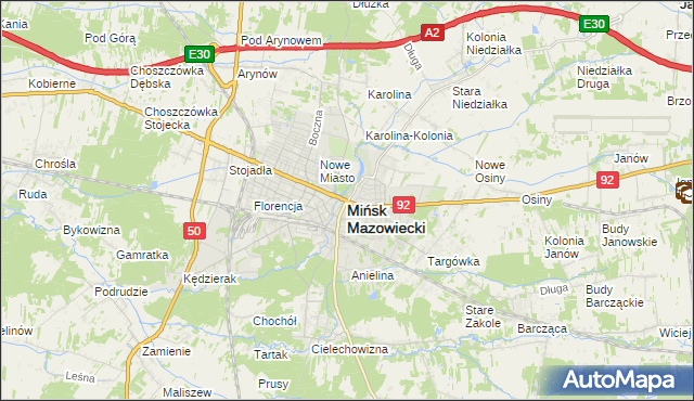 mapa Mińsk Mazowiecki, Mińsk Mazowiecki na mapie Targeo