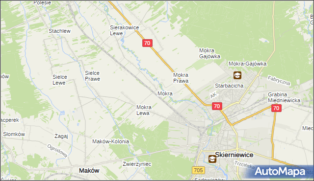 mapa Mokra gmina Skierniewice, Mokra gmina Skierniewice na mapie Targeo