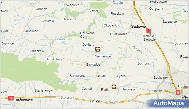 mapa Niemienice gmina Sadowie, Niemienice gmina Sadowie na mapie Targeo