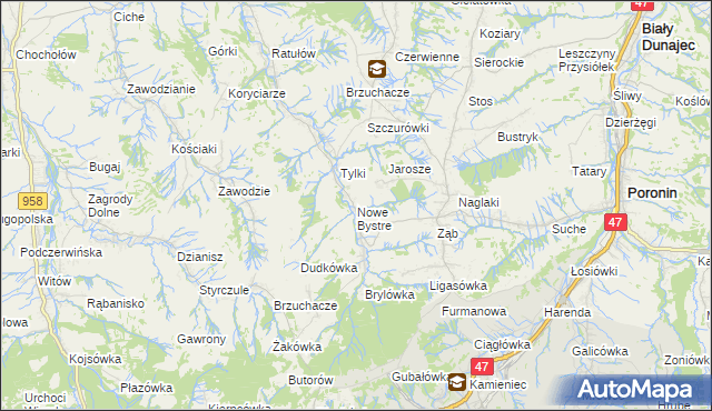 mapa Nowe Bystre, Nowe Bystre na mapie Targeo