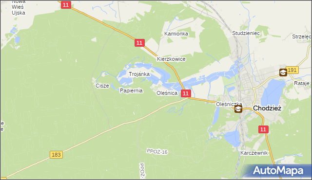 mapa Oleśnica gmina Chodzież, Oleśnica gmina Chodzież na mapie Targeo
