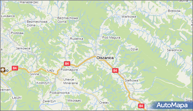 mapa Olszanica powiat leski, Olszanica powiat leski na mapie Targeo