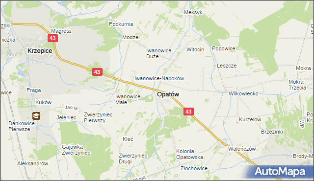 mapa Opatów powiat kłobucki, Opatów powiat kłobucki na mapie Targeo