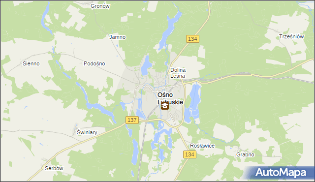 mapa Ośno Lubuskie, Ośno Lubuskie na mapie Targeo