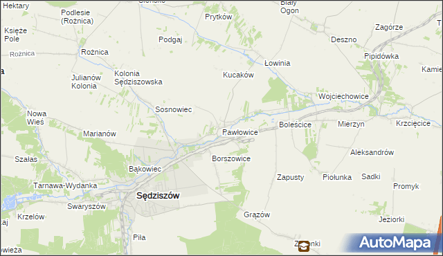 mapa Pawłowice gmina Sędziszów, Pawłowice gmina Sędziszów na mapie Targeo