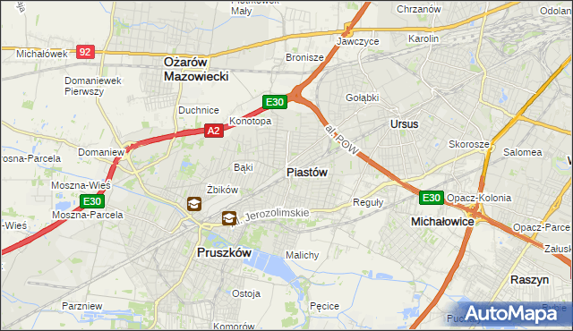 mapa Piastów powiat pruszkowski, Piastów powiat pruszkowski na mapie Targeo