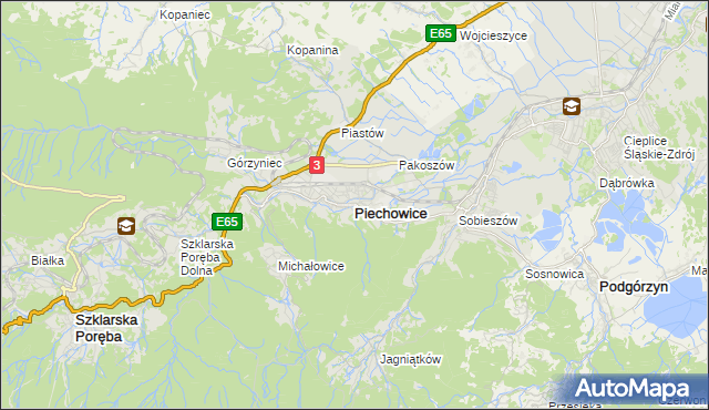 mapa Piechowice powiat jeleniogórski, Piechowice powiat jeleniogórski na mapie Targeo