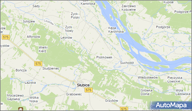 mapa Piotrkówek gmina Słubice, Piotrkówek gmina Słubice na mapie Targeo