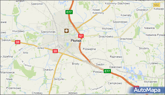 mapa Poświętne gmina Płońsk, Poświętne gmina Płońsk na mapie Targeo
