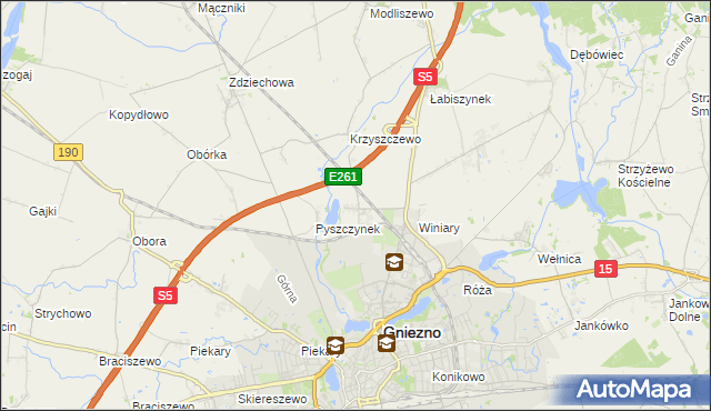 mapa Pyszczyn gmina Gniezno, Pyszczyn gmina Gniezno na mapie Targeo