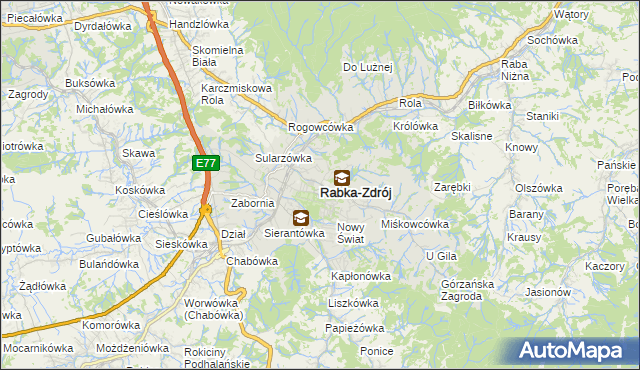 mapa Rabka-Zdrój, Rabka-Zdrój na mapie Targeo