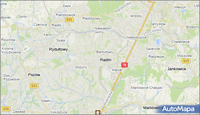mapa Radlin powiat wodzisławski, Radlin powiat wodzisławski na mapie Targeo