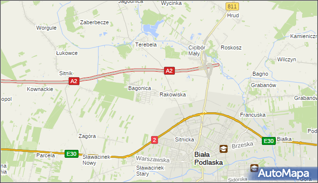 mapa Rakowiska gmina Biała Podlaska, Rakowiska gmina Biała Podlaska na mapie Targeo