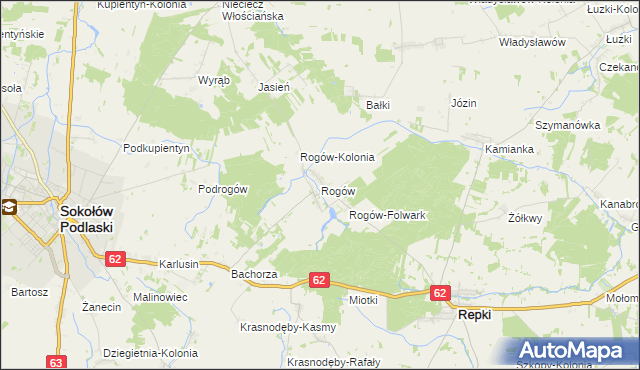 mapa Rogów gmina Repki, Rogów gmina Repki na mapie Targeo