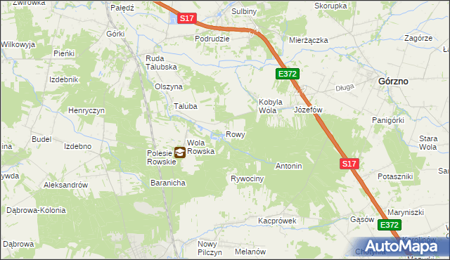 mapa Rowy gmina Łaskarzew, Rowy gmina Łaskarzew na mapie Targeo