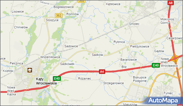 mapa Sadków gmina Kąty Wrocławskie, Sadków gmina Kąty Wrocławskie na mapie Targeo