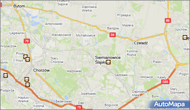 mapa Siemianowice Śląskie, Siemianowice Śląskie na mapie Targeo
