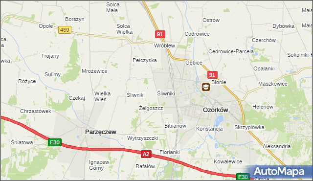 mapa Śliwniki gmina Ozorków, Śliwniki gmina Ozorków na mapie Targeo