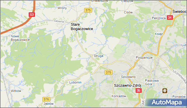 mapa Struga gmina Stare Bogaczowice, Struga gmina Stare Bogaczowice na mapie Targeo