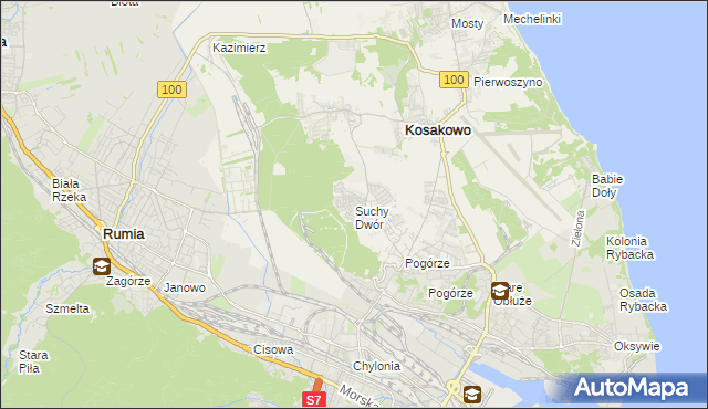 mapa Suchy Dwór gmina Kosakowo, Suchy Dwór gmina Kosakowo na mapie Targeo