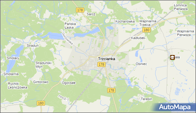 mapa Trzcianka powiat czarnkowsko-trzcianecki, Trzcianka powiat czarnkowsko-trzcianecki na mapie Targeo