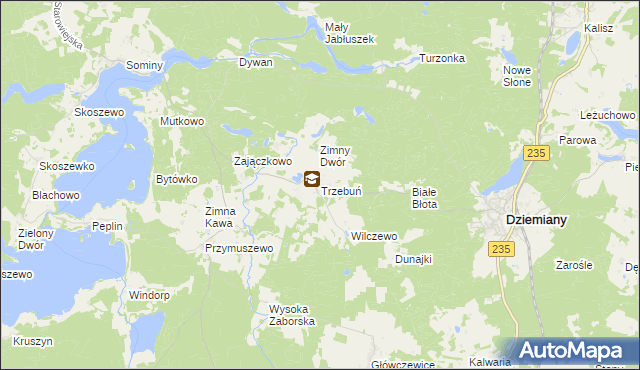 mapa Trzebuń gmina Dziemiany, Trzebuń gmina Dziemiany na mapie Targeo