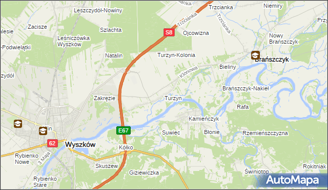 mapa Turzyn gmina Brańszczyk, Turzyn gmina Brańszczyk na mapie Targeo