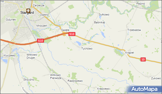 mapa Tychowo gmina Stargard, Tychowo gmina Stargard na mapie Targeo