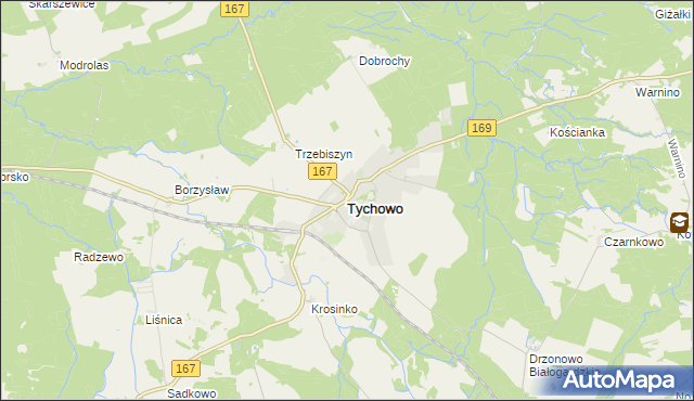 mapa Tychowo powiat białogardzki, Tychowo powiat białogardzki na mapie Targeo