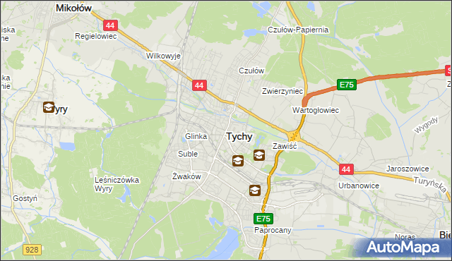 mapa Tychów, Tychy na mapie Targeo