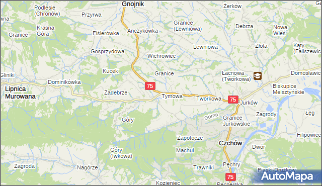 mapa Tymowa gmina Czchów, Tymowa gmina Czchów na mapie Targeo