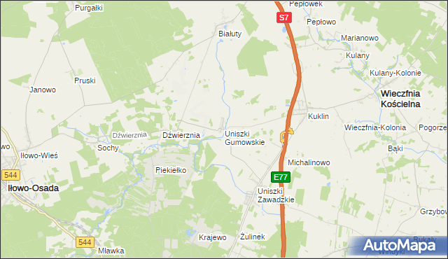 mapa Uniszki Gumowskie, Uniszki Gumowskie na mapie Targeo