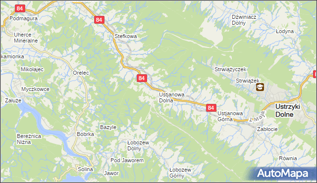 mapa Ustjanowa Dolna, Ustjanowa Dolna na mapie Targeo