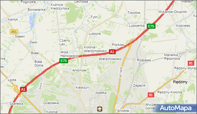 mapa Wierzchowisko gmina Mykanów, Wierzchowisko gmina Mykanów na mapie Targeo