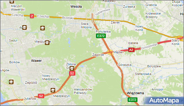 mapa Zagórze gmina Wiązowna, Zagórze gmina Wiązowna na mapie Targeo