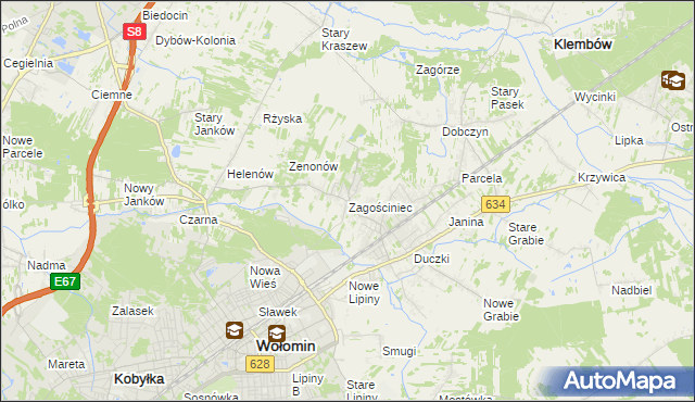 mapa Zagościniec gmina Wołomin, Zagościniec gmina Wołomin na mapie Targeo