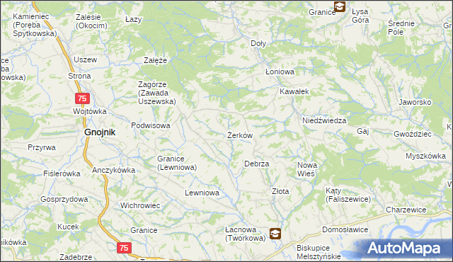 mapa Żerków gmina Gnojnik, Żerków gmina Gnojnik na mapie Targeo