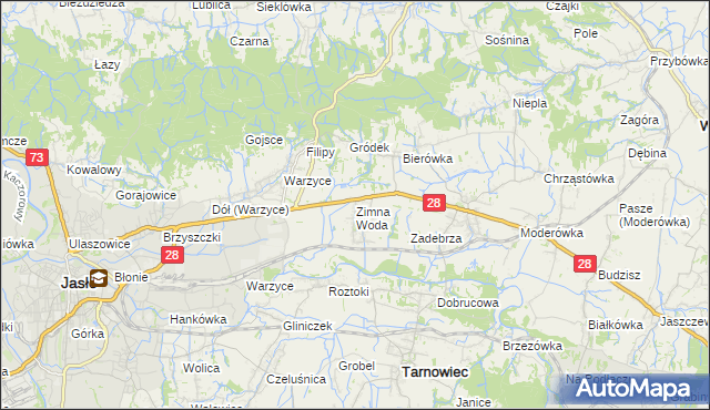 mapa Zimna Woda gmina Jasło, Zimna Woda gmina Jasło na mapie Targeo