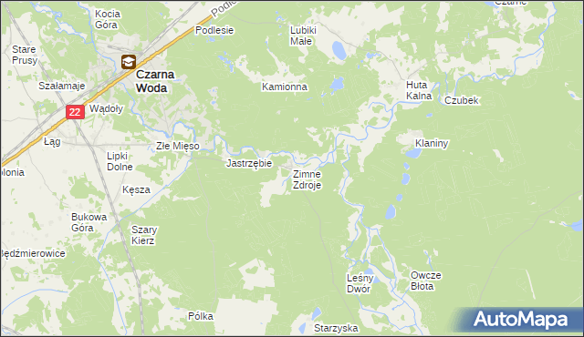 mapa Zimne Zdroje gmina Osieczna, Zimne Zdroje gmina Osieczna na mapie Targeo