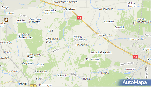 mapa Złochowice, Złochowice na mapie Targeo