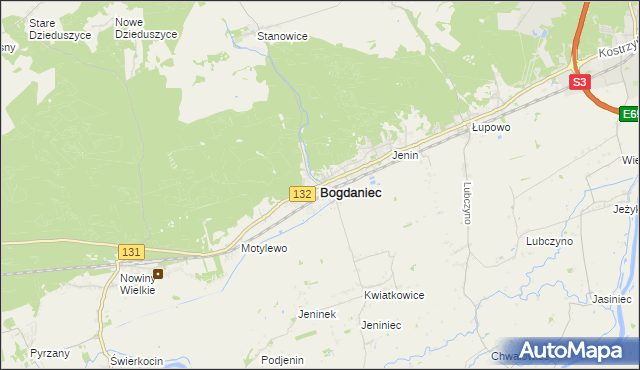 mapa Bogdaniec powiat gorzowski, Bogdaniec powiat gorzowski na mapie Targeo