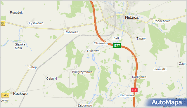 mapa Borowy Młyn gmina Nidzica, Borowy Młyn gmina Nidzica na mapie Targeo