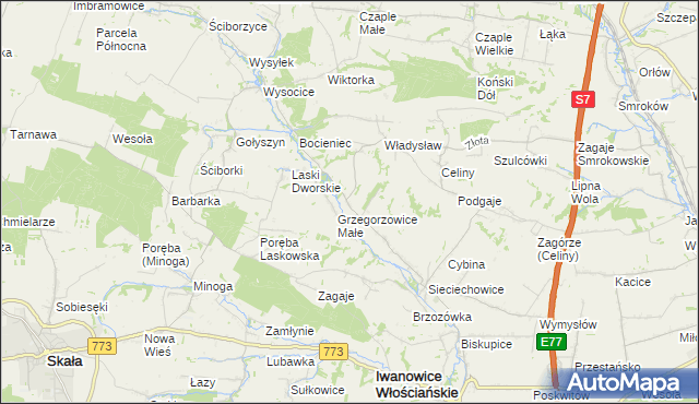 mapa Grzegorzowice Wielkie, Grzegorzowice Wielkie na mapie Targeo