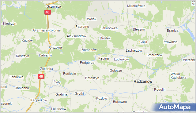 mapa Kępina gmina Radzanów, Kępina gmina Radzanów na mapie Targeo