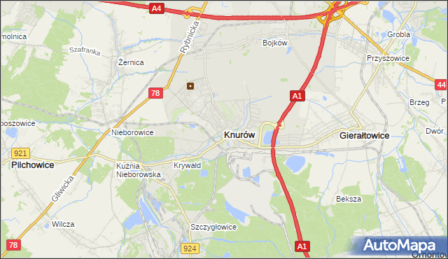 mapa Knurów powiat gliwicki, Knurów powiat gliwicki na mapie Targeo