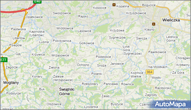 mapa Podstolice gmina Wieliczka, Podstolice gmina Wieliczka na mapie Targeo
