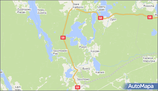 mapa Połom gmina Świętajno, Połom gmina Świętajno na mapie Targeo